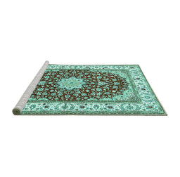Sideview of Machine Washable Persian Turquoise Traditional Area Rugs, wshtr3538turq