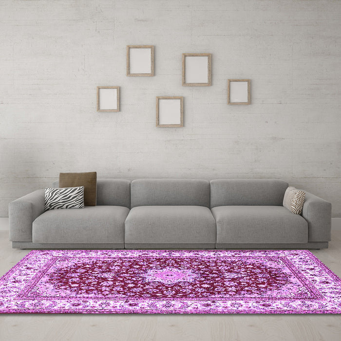 Machine Washable Persian Purple Traditional Area Rugs in a Living Room, wshtr3538pur