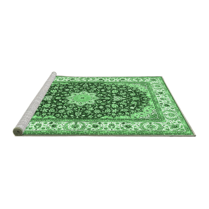 Sideview of Machine Washable Persian Emerald Green Traditional Area Rugs, wshtr3538emgrn