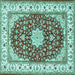 Square Machine Washable Persian Turquoise Traditional Area Rugs, wshtr3538turq