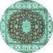 Round Machine Washable Persian Turquoise Traditional Area Rugs, wshtr3538turq