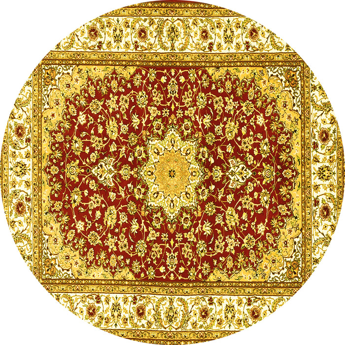 Round Machine Washable Persian Yellow Traditional Rug, wshtr3538yw