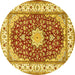 Round Machine Washable Persian Yellow Traditional Rug, wshtr3538yw