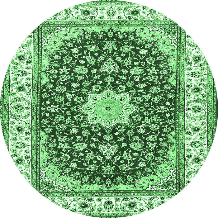 Round Persian Emerald Green Traditional Rug, tr3538emgrn
