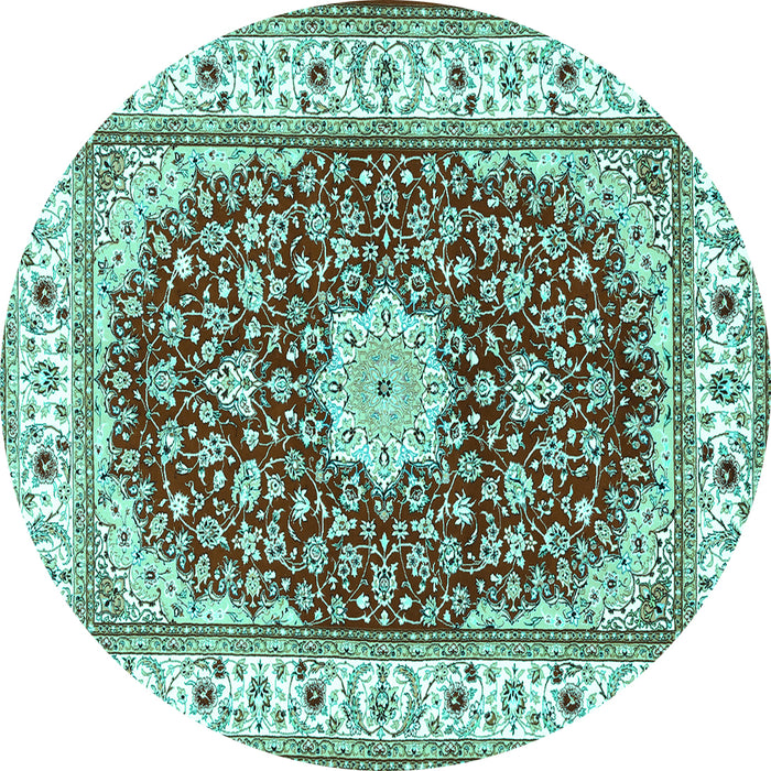 Round Persian Turquoise Traditional Rug, tr3538turq
