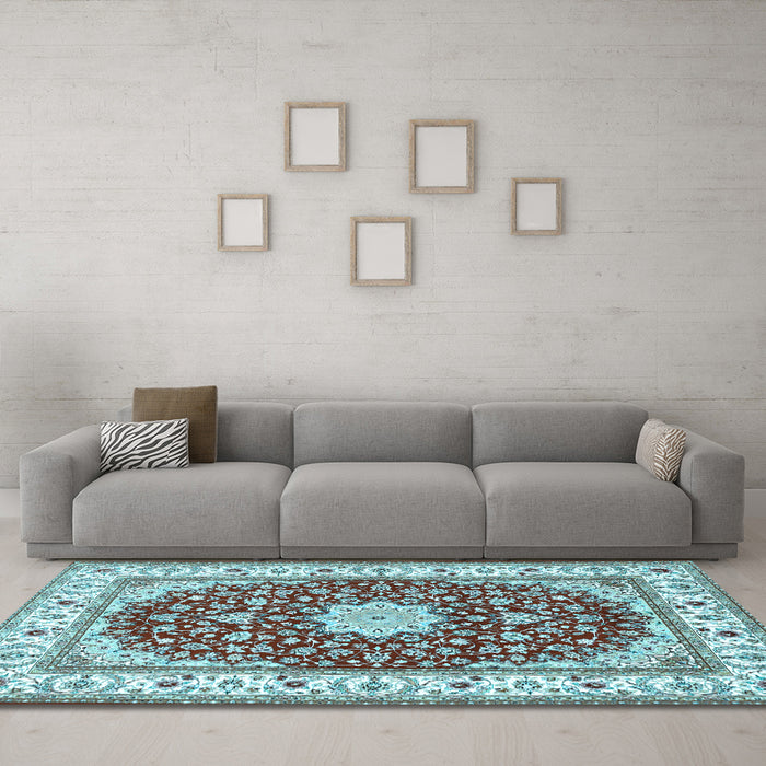 Machine Washable Persian Light Blue Traditional Rug in a Living Room, wshtr3538lblu