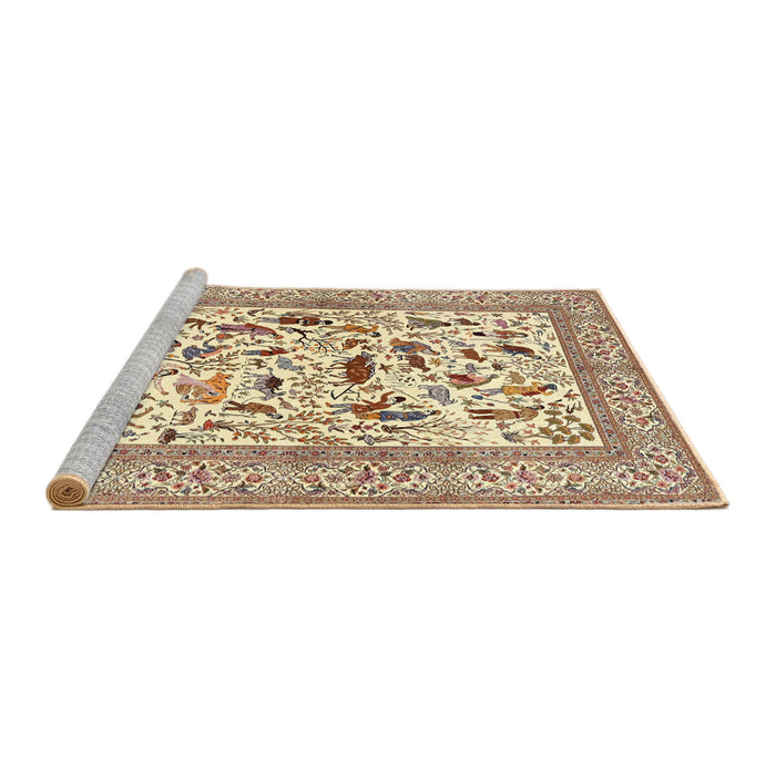 Sideview of Machine Washable Traditional Khaki Gold Rug, wshtr3539