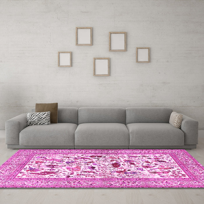 Machine Washable Animal Pink Traditional Rug in a Living Room, wshtr3539pnk