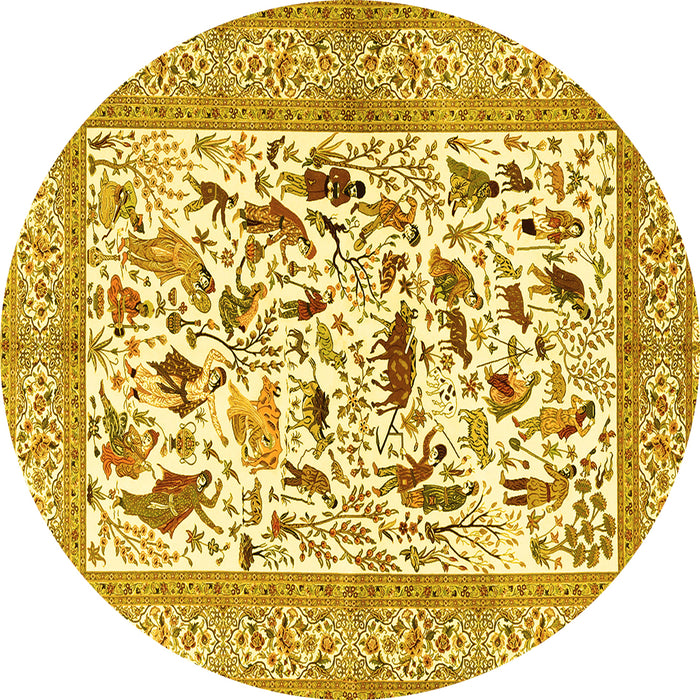 Round Animal Yellow Traditional Rug, tr3539yw