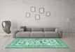 Machine Washable Animal Turquoise Traditional Area Rugs in a Living Room,, wshtr3539turq