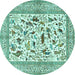 Round Machine Washable Animal Turquoise Traditional Area Rugs, wshtr3539turq