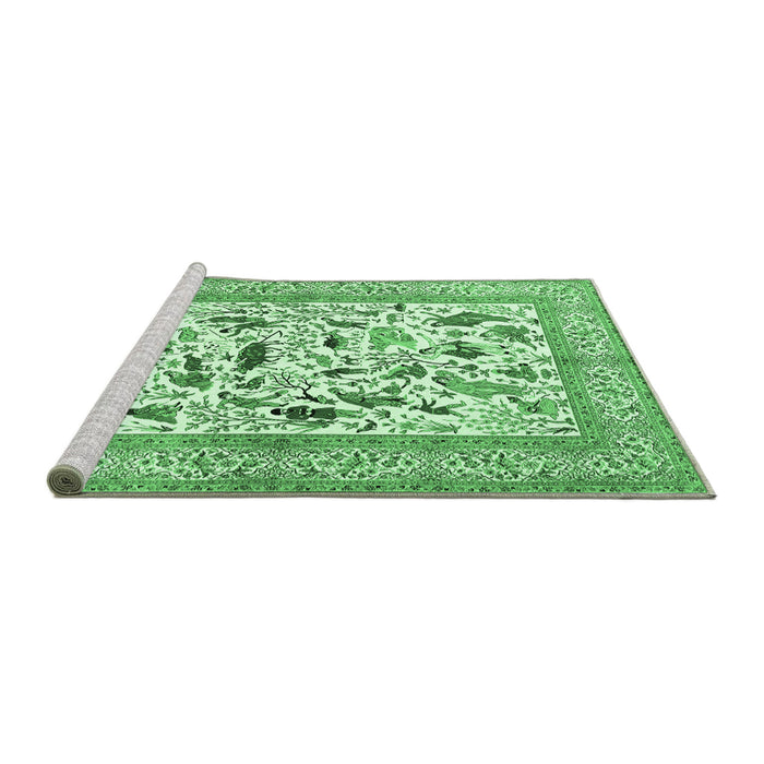 Sideview of Machine Washable Animal Emerald Green Traditional Area Rugs, wshtr3539emgrn