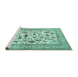 Sideview of Machine Washable Animal Turquoise Traditional Area Rugs, wshtr3539turq