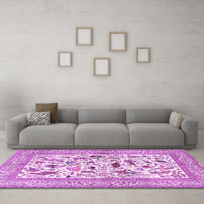 Machine Washable Animal Purple Traditional Area Rugs in a Living Room, wshtr3539pur