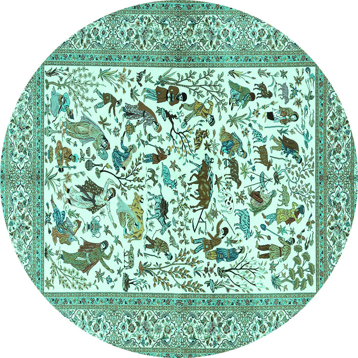 Round Animal Turquoise Traditional Rug, tr3539turq