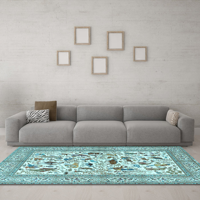 Machine Washable Animal Light Blue Traditional Rug in a Living Room, wshtr3539lblu