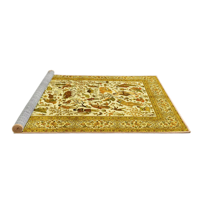 Sideview of Machine Washable Animal Yellow Traditional Rug, wshtr3539yw