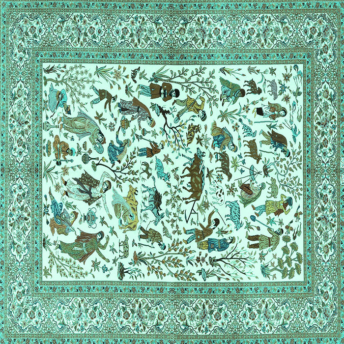 Square Animal Turquoise Traditional Rug, tr3539turq