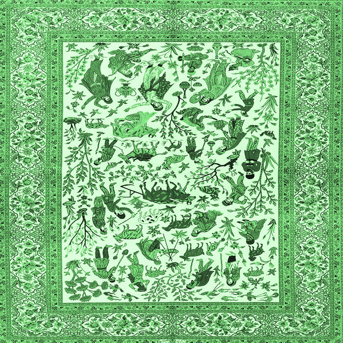 Square Machine Washable Animal Emerald Green Traditional Area Rugs, wshtr3539emgrn