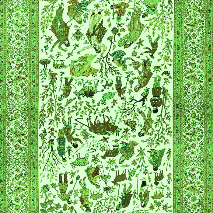Serging Thickness of Machine Washable Animal Green Traditional Area Rugs, wshtr3539grn