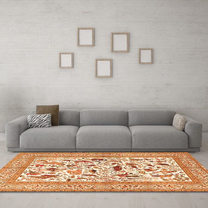 Machine Washable Animal Orange Traditional Area Rugs in a Living Room, wshtr3539org