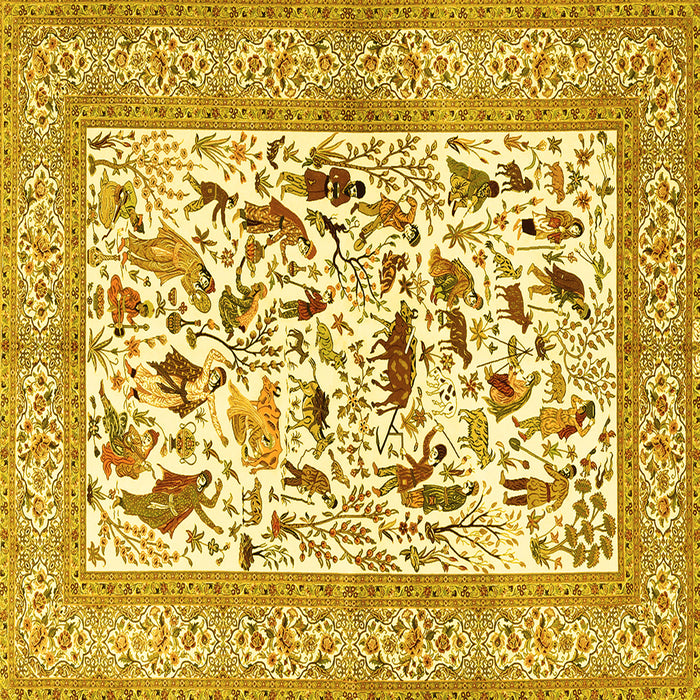 Square Animal Yellow Traditional Rug, tr3539yw