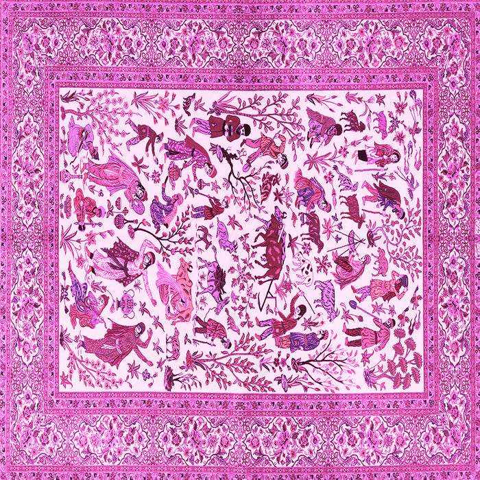 Square Animal Pink Traditional Rug, tr3539pnk