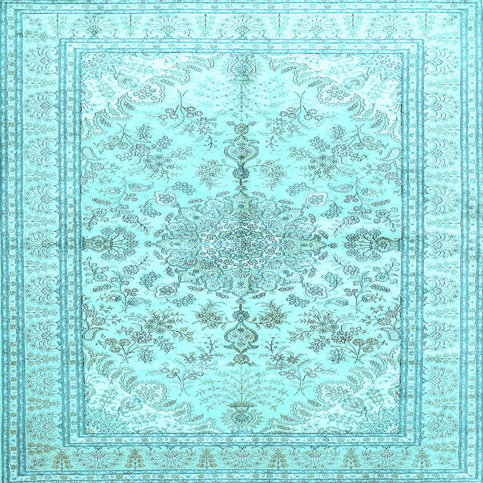 Square Machine Washable Medallion Light Blue Traditional Rug, wshtr353lblu