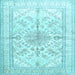 Square Machine Washable Medallion Light Blue Traditional Rug, wshtr353lblu