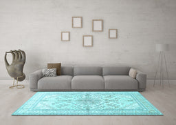 Machine Washable Medallion Light Blue Traditional Rug in a Living Room, wshtr353lblu