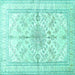 Square Machine Washable Medallion Turquoise Traditional Area Rugs, wshtr353turq