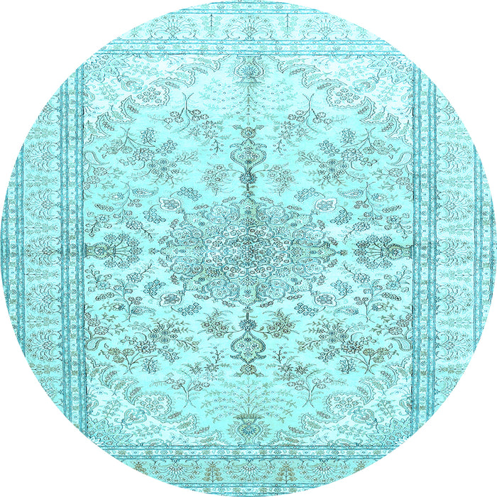 Round Machine Washable Medallion Light Blue Traditional Rug, wshtr353lblu