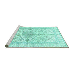 Sideview of Machine Washable Medallion Turquoise Traditional Area Rugs, wshtr353turq