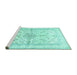 Sideview of Machine Washable Medallion Turquoise Traditional Area Rugs, wshtr353turq