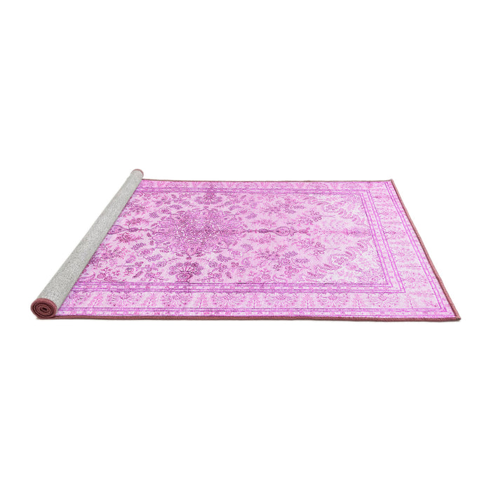Sideview of Machine Washable Medallion Pink Traditional Rug, wshtr353pnk