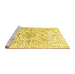 Sideview of Machine Washable Medallion Yellow Traditional Rug, wshtr353yw