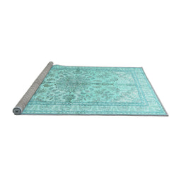 Sideview of Machine Washable Medallion Light Blue Traditional Rug, wshtr353lblu