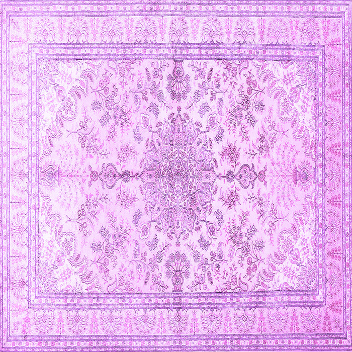 Square Machine Washable Medallion Purple Traditional Area Rugs, wshtr353pur