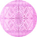 Round Machine Washable Medallion Pink Traditional Rug, wshtr353pnk