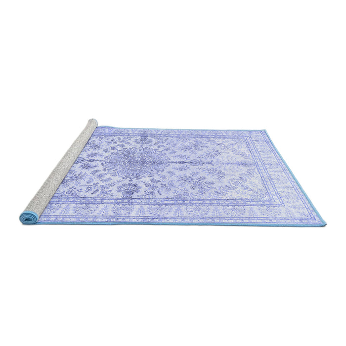 Sideview of Machine Washable Medallion Blue Traditional Rug, wshtr353blu