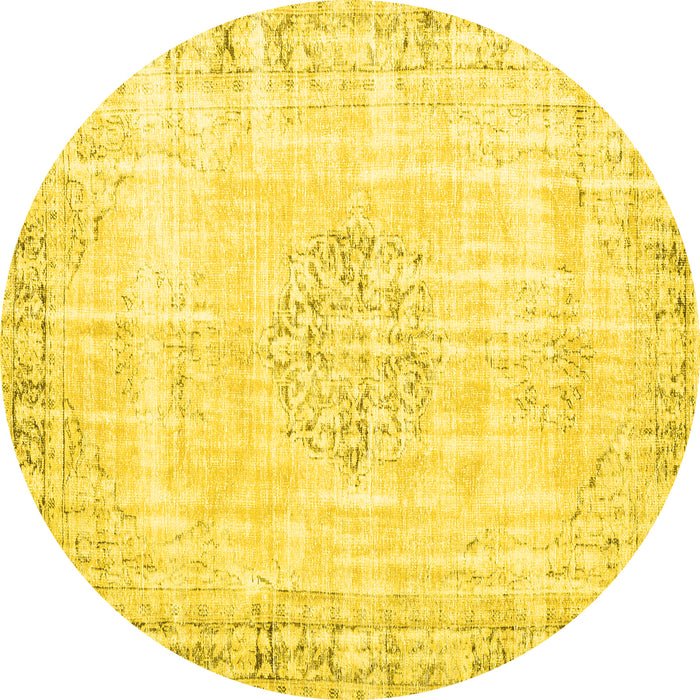 Round Machine Washable Persian Yellow Traditional Rug, wshtr3540yw