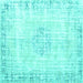 Square Machine Washable Persian Turquoise Traditional Area Rugs, wshtr3540turq