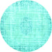 Round Machine Washable Persian Turquoise Traditional Area Rugs, wshtr3540turq