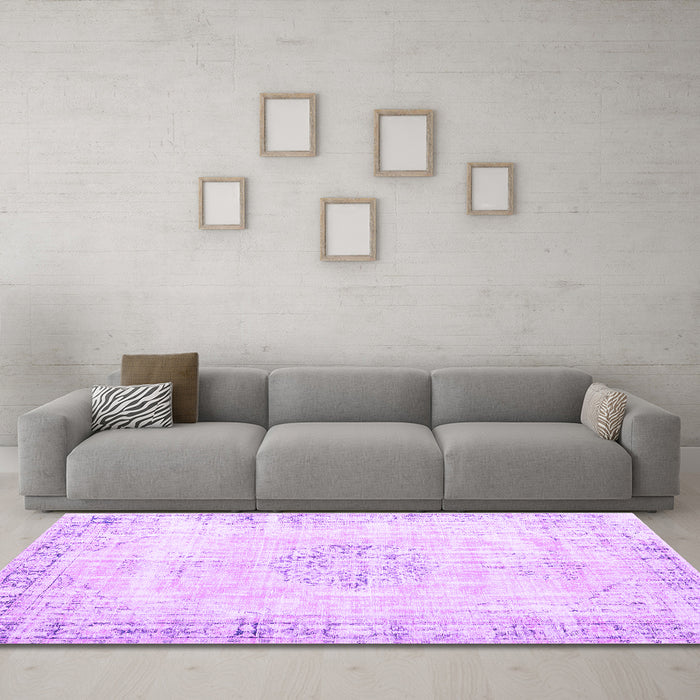Machine Washable Persian Purple Traditional Area Rugs in a Living Room, wshtr3540pur