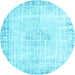 Round Machine Washable Persian Light Blue Traditional Rug, wshtr3540lblu