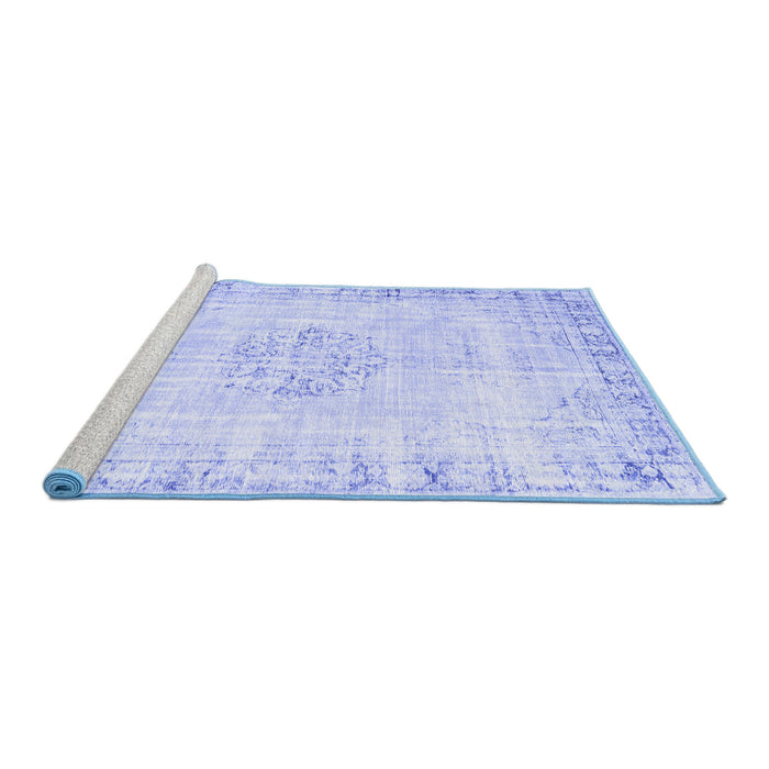 Sideview of Machine Washable Persian Blue Traditional Rug, wshtr3540blu