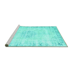 Sideview of Machine Washable Persian Turquoise Traditional Area Rugs, wshtr3540turq