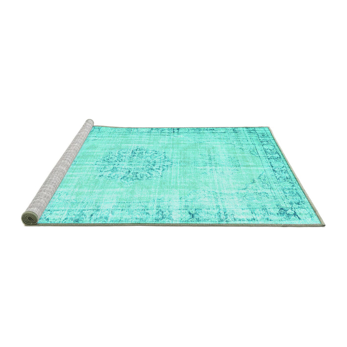 Sideview of Machine Washable Persian Turquoise Traditional Area Rugs, wshtr3540turq