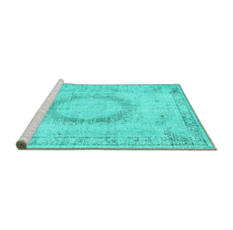 Sideview of Machine Washable Persian Turquoise Traditional Area Rugs, wshtr3541turq