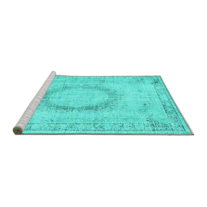 Sideview of Machine Washable Persian Turquoise Traditional Area Rugs, wshtr3541turq